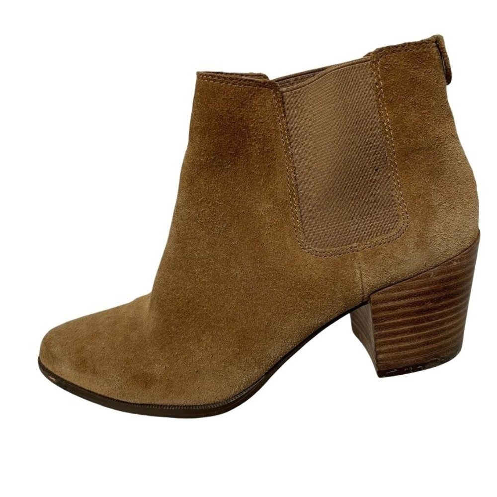 Anne Klein Geordanna Womens Suede Chelsea‎ Boot Size 7 Almond Toe Stacked Heel